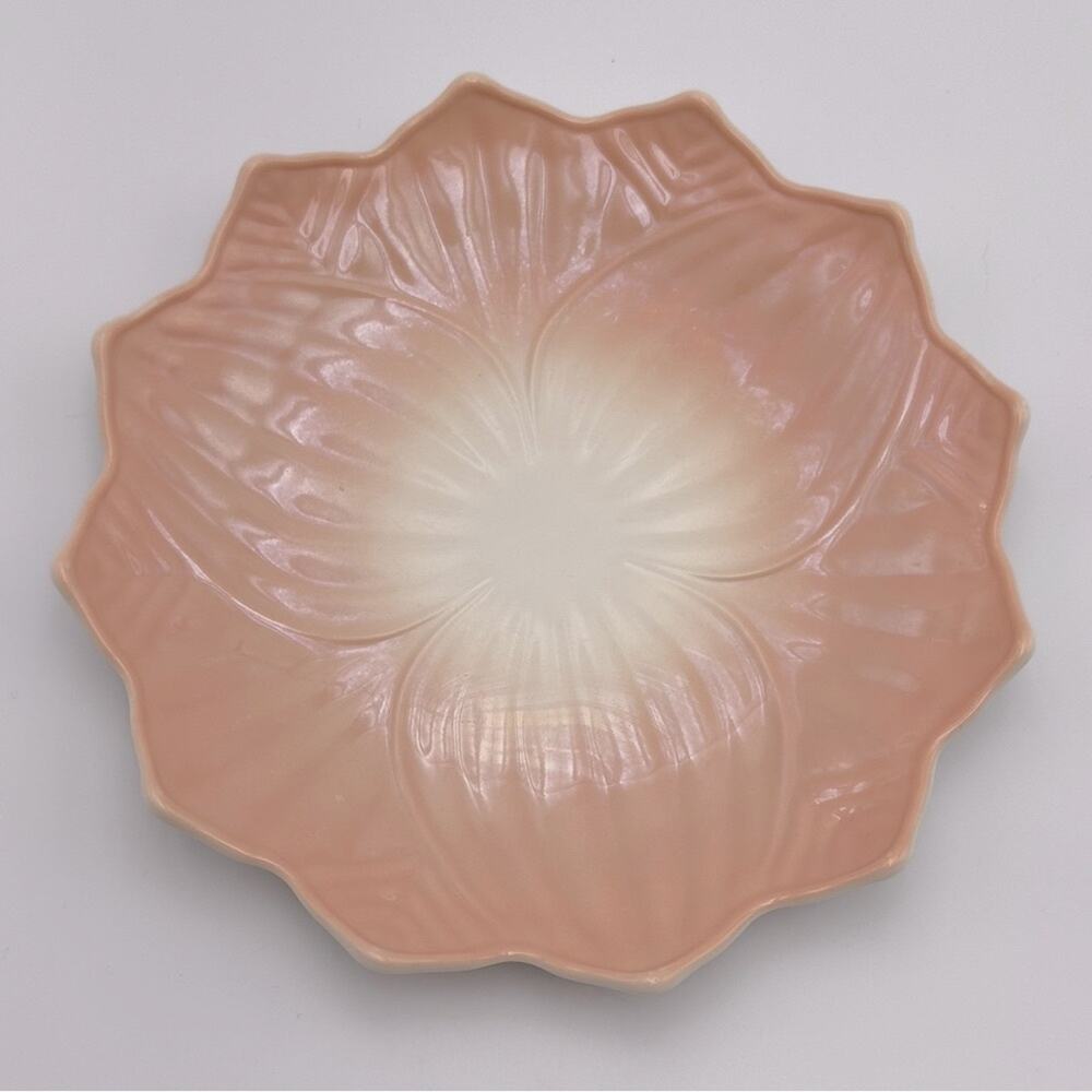 Vintage Anchor Hocking Fire King Lotus Blossom Leaf Plate Peach Pink Antique